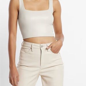 Body Contour Faux Leather Square Neck Cropped Tank